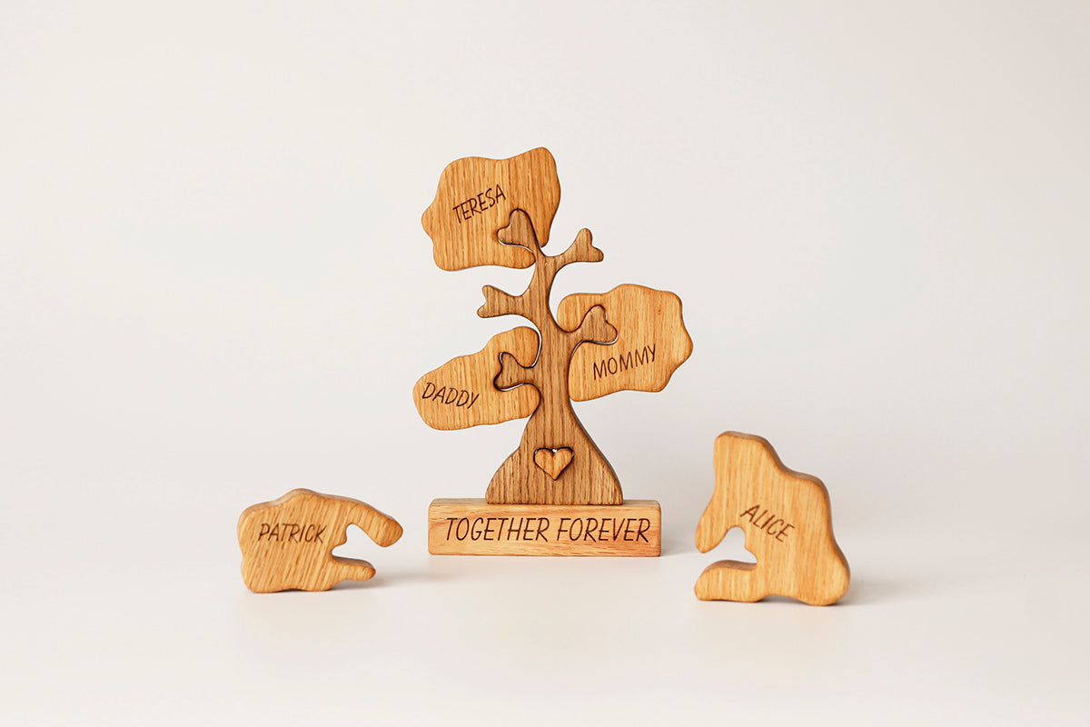 Puzzle familial d'arbre généalogique en bois