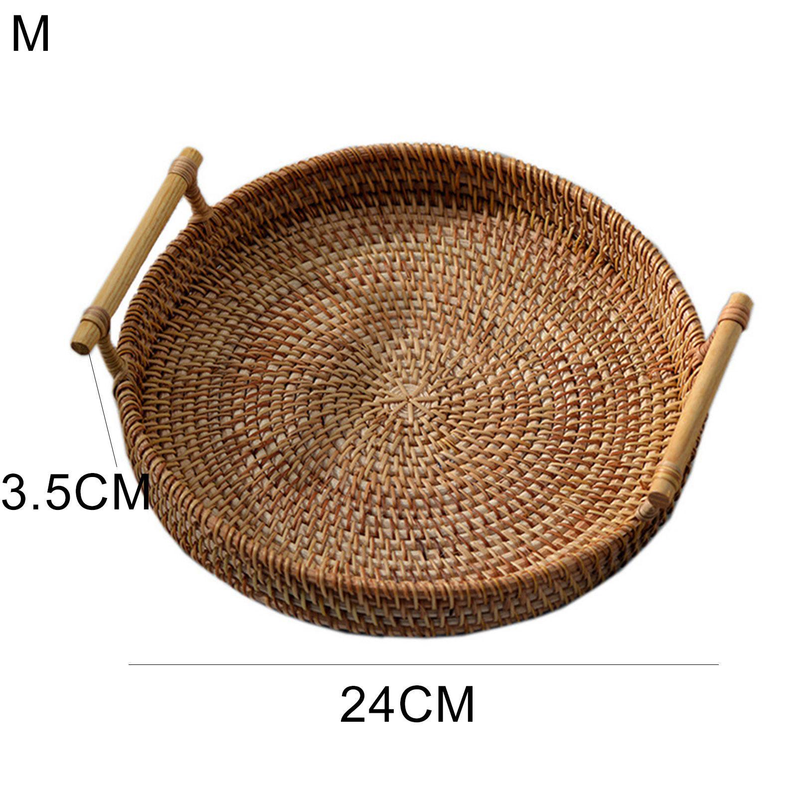 Handwoven Rattan Tray With Wooden Handles