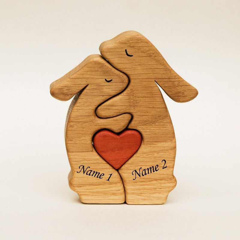 Puzzle familial de lapins en bois pour couple
