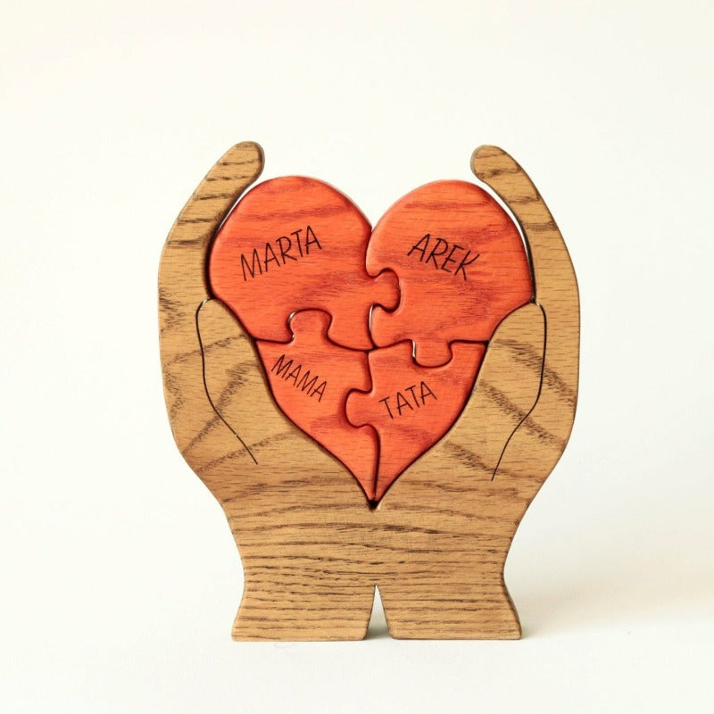 Puzzle familial coeur en bois